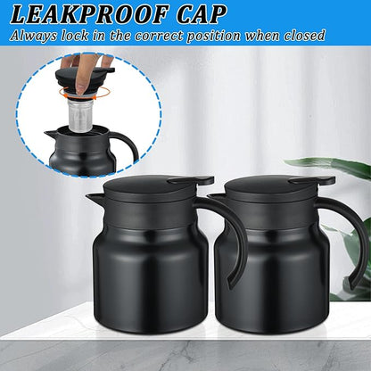 Small Thermal Coffee Carafe Stainless Steel Insulated Creamer Carafe Tea Pot 27Oz Insulation Pot (Black and Black, 800ML(27Oz))