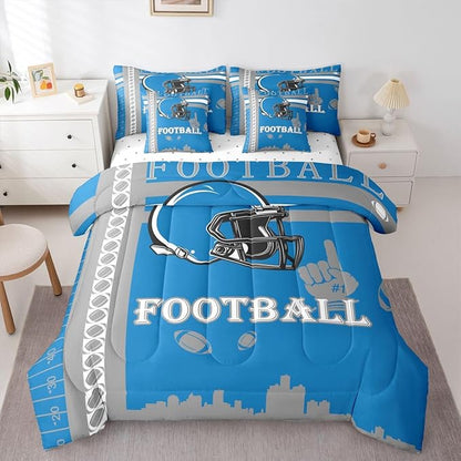 Feelyou Football 7 Pieces Comforter Sets Full Size Rugby Sports Bedding Set for All Season Football City Bed in a Bag with Comforter, Sheets, Pillowcases & Cushion Cover