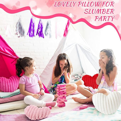 4 Pcs Heart Shaped Throw Pillows Set, 17/15/13 Inch Large Faux Fur Striped Cushions Pink Red White Heart Pillows for Couch, Bedroom, Living Room Wedding Decor