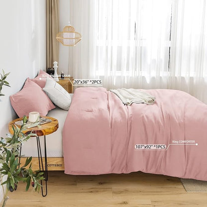 COTTEBED Super Soft Light Pink King Size Comforter Set Clearance Bed, Lightweight Cozy Fuzzy Fluffy Bedding Down Comforter Sets and PilowSham for Women All Season Use - Blush Pink,King/California King