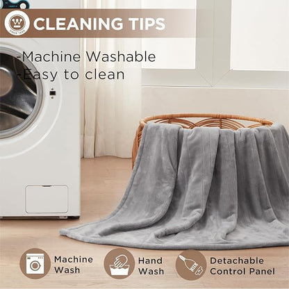 Westinghouse Heated Blanket Full Size - Electric with 10 Heating Levels, 1-12 Hours Auto Shut Off, Fast Warming, Machine Washable (Full, 72x84 Inches, Light Grey)