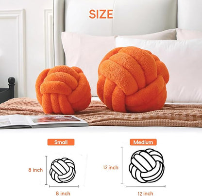 Knot Pillow Ball Plush - Decorative Throw Pillows for Bed Relieve Stress, Round Knot Cushion for Sofa Decor Pet Toy, Orange 12 inch