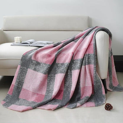 ZYFZCYBL Fleece Throw Blankets for Couch Bulk Lightweight Warm Soft Cozy Blanket 6 Pack Bulk Fleece Blanket Solid for Bed Couch Office Gifts Outdoor 50 x 60 inch Pink and Grey