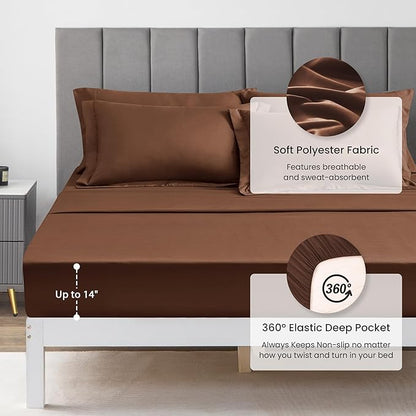 Love's cabin King Size Comforter Set Brown, 7 Pieces King Bed in a Bag, All Season Bedding Sets with 1 Comforter, 1 Flat Sheet, 1 Fitted Sheet, 2 Pillowcase and 2 Pillow Sham