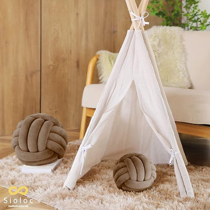 Sioloc Soft Knot Ball Pillows,Round Throw Pillow Cushion Home Decoration Plush Pillow,Throw Knotted Pillow Handmade Round Plush Pillow（10.6inches,Brown）
