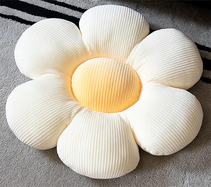 Flower-Shaped Cute Pillow, Flower Cushion, Reading Pillow and Leisure and Comfortable Pillow, Car Cushion (Beige/Yellow, 60cm*60cm)