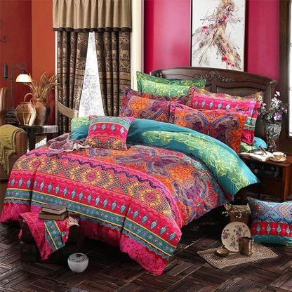 Queen Size Boho Comforter Set - 3 Pieces Lightweight Exotic Yellow Orange Mandala Colorful Retro Boho Comforter and 2 Pillowcases for All Seasons