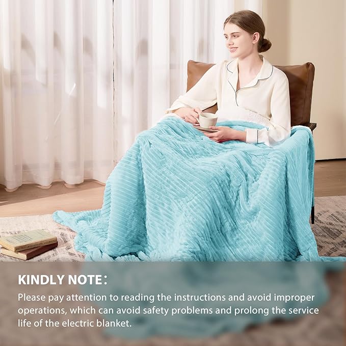 Homemate Electric Heated Blanket King Size - 100"x90" Heating Blanket King Size Dual Control 1/2/4/6/8 Hours Auto-Off 10 Heat Level Over-Heat Protection Soft Flannel Sherpa ETL Certification