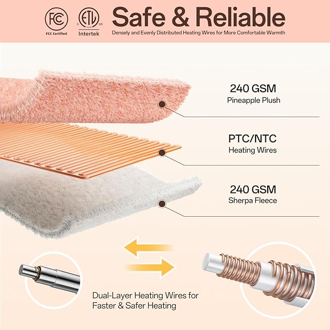 Heated Blanket Electric Blanket Full Size, 72" x 84" Soft Fluffy Fast Heating Blanket 8 Heating Levels & 10 Hours Auto Off with ETL & FCC Certification, Pink