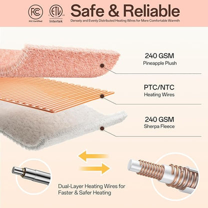 Heated Blanket Electric Blanket Full Size, 72" x 84" Soft Fluffy Fast Heating Blanket 8 Heating Levels & 10 Hours Auto Off with ETL & FCC Certification, Pink