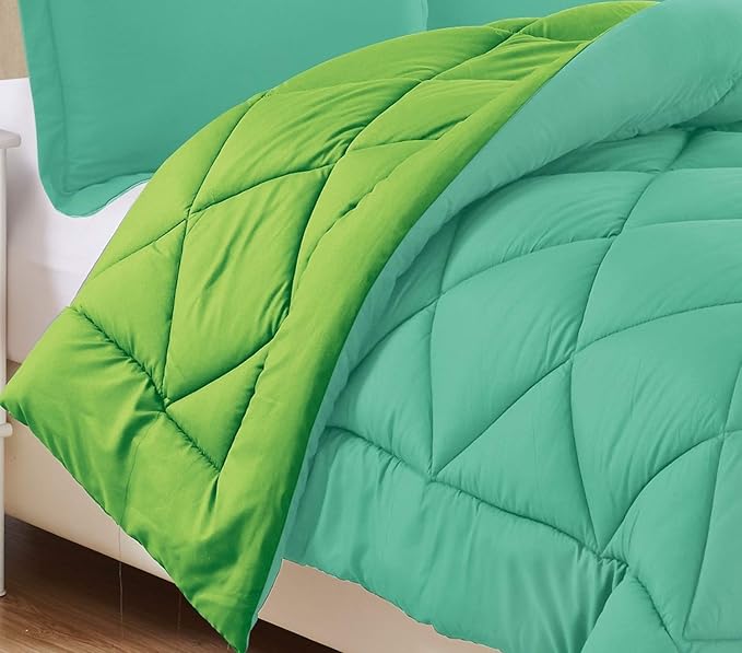 Elegant Comfort Goose Down Alternative -Diamond-Stitched- Quilted 3-Piece Reversible Comforter Set/Duvet Insert Soft Bedding-Medium Warmth for All Seasons, King, Aqua/Lime