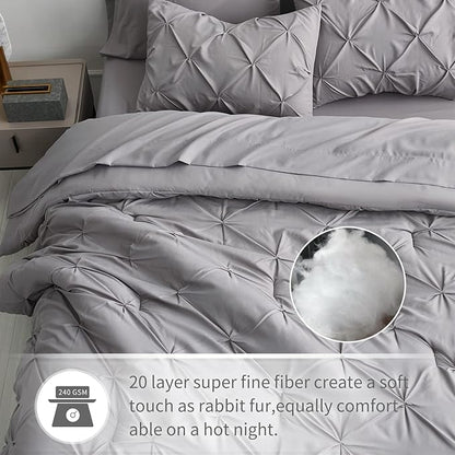 Maple&Stone King Comforter Set - 7 Pieces Pintuck Bed in A Bag King Pleat Pinch - Comforters King Size - Comforter Set with Flat Sheet, Fitted Sheet and Pillowcases & Shams