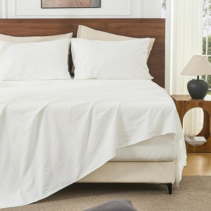 Bedlifes 100% French Linen Sheets Queen Size 18-24”Extra Deep Pocket 4-Piece Set Breathable & Moisture-Wicking,Soft & Durable Sheets for Thick Mattresses(White)
