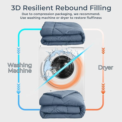 HEVUMYI Dusty Blue Twin-XL Comforter Set - 5-Piece All Season Bed in a Bag Twin-XL, Ultra Soft Bedding Set with Comforter, Flat Sheet, Fitted Sheet, Pillowcases, Pillow Shams