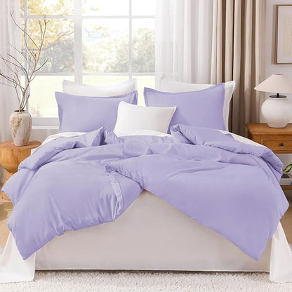 Litanika Comforters Twin XL Size Lavender, 2 Pieces Lightweight Solid Bedding Set & Collections, All Season Fluffy Bed Set (68x92 Inches Comforter & 1 Pillowcase)