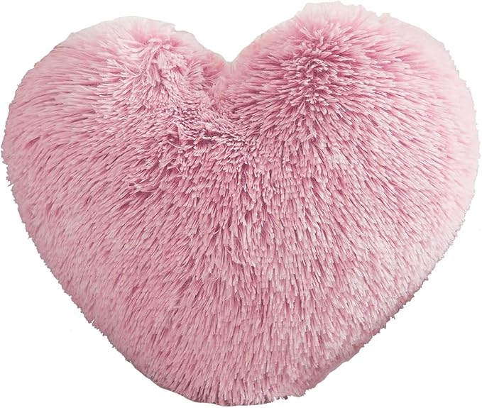 MorroMorn Fluffy Heart Throw Pillows, Shaggy Decorative Pillow for Sofa Couch Bed, Cute Room Decor Decorations for Women Girls Kids (Blush)