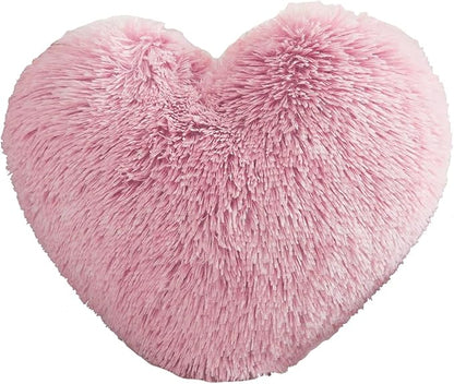 MorroMorn Fluffy Heart Throw Pillows, Shaggy Decorative Pillow for Sofa Couch Bed, Cute Room Decor Decorations for Women Girls Kids (Blush)