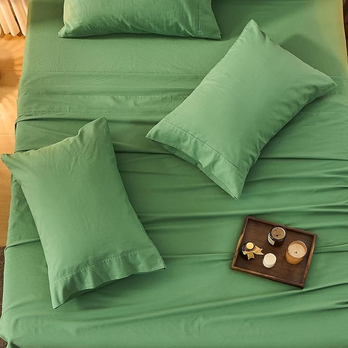Bedlifes 100% French Flax Linen Sheets Set California King Size-6 Piece Extra Deep Pocket 18-24",Soft Breathable Cal King Bed Sheets with Temperature Regulating & Moisture-Wicking(Sage Green