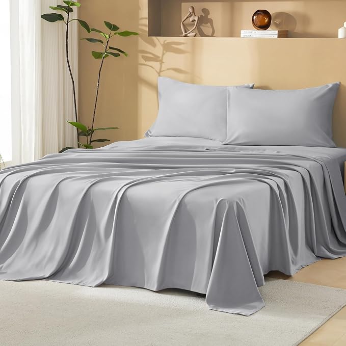 Litanika Light Grey King Size Comforter Set with Sheets - 7 Pieces Bed in a Bag King Boho Tufted Complete Bedding Sets with Comforter, Sheets, Pillowcases & Shams