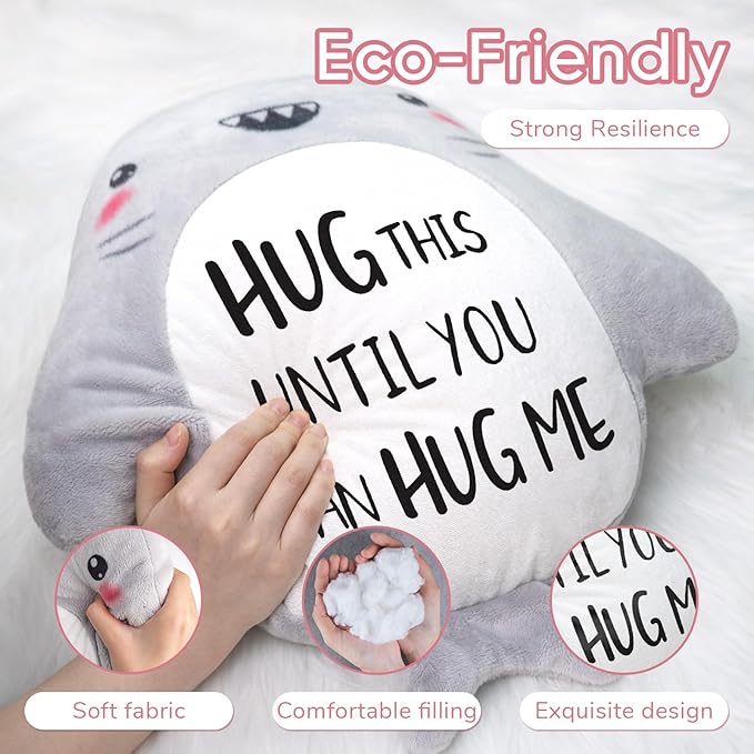 Anniversary/Birthday Gifts for Her/Him/Girlfriend/Boyfriend, Long Remote Distance Relationship Gifts- Novelty Cute Shark Pillow- I Love Miss You Gift for Her/Him, 15”×15”