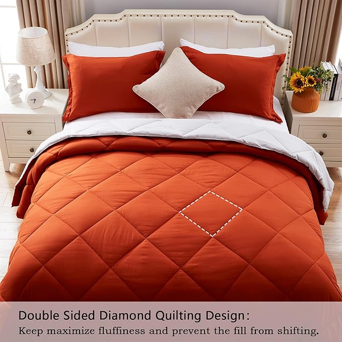 NexHome Twin Comforter Set Burnt Orange&Light Grey,2 Pieces Lightweight Comforters Twin Size Reversible Bedding Comforters Sets,Down Alternative Comforter Bed Set Quilt Blanket
