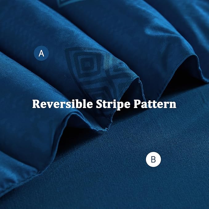 Xruibed Blue King Comforter Set 7 Pieces, Blue Boho Striped Bed in a Bag King Size Soft Microfiber All Season Bedding Set with Comforter, Sheets, Pillowcases & Shams(104"×90")