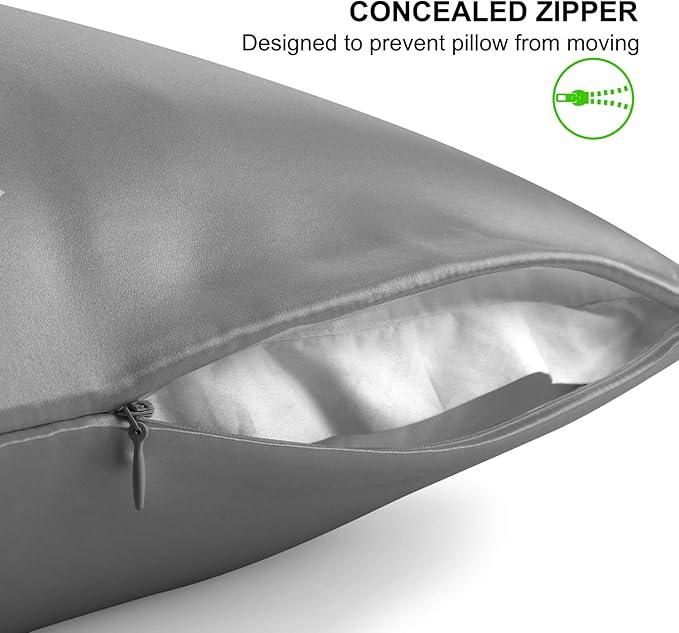 ALASKA BEAR Natural Silk Pillowcase, Hypoallergenic, 19 Momme, 600 Thread Count 100 Percent Mulberry Silk, Standard Size with Hidden Zipper (1pc, Iron Grey)