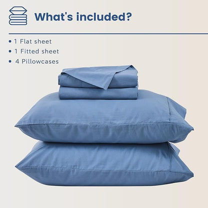 Bedlifes 100% French Flax Linen Sheets Set Queen Size - 6 Piece Extra Deep Pocket 18-24",Soft Breathable Queen Bed Sheets with Temperature Regulating & Moisture-Wicking(Flint Blue
