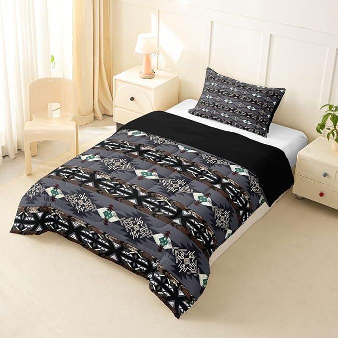 Erosebridal Southwestern Comforter Set Twin Bohemian Geometric Quilt,Ethnic Tribal Arrow Bedding Set Western Duvet Insert,Country Decor Western Room Decor for Bedroom Western Bedroom Decor Grey