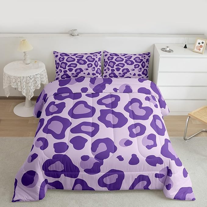 Erosebridal Purple Leopard Comforter for Kids Boys Girls,African Cheetah Print Toddler Bedding Set,Farmhouse Rustic Duvet Insert,Wild Animal Skin Quilt Bedroom Decor