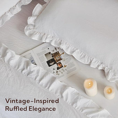 MR&HM King Size Comforter Set White, Comforter Set 7 Pieces for Girls Women, Shabby Chic Vintage Cottagecore Bed Sets Elegance Boho Bed in a Bag, Ultra-Soft & Fluffy Comforter for All Season