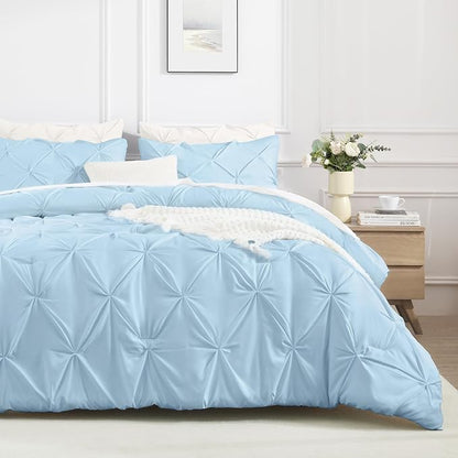 Andency Light Blue Pinch Pleat Comforter Twin(66x90Inch), 2 Pieces(1 Down Alternative Comforter and 1 Pillowcase) Bed Set Microfiber Pintuck Bedding Set