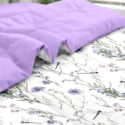 Comforter Set King Size, Botanical Flower Dragonfly 7 Pcs Bedding for Kids and Adults, Herb Plant Wildflowers Bed Sheet Sets with Fitted Sheet 2 Pillowcases & 2 Shams for Bedroom Bed Decor