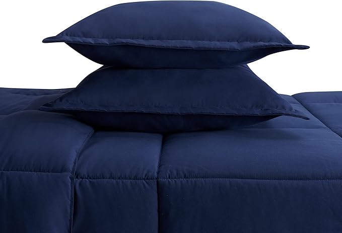 SERTA Simply Clean Ultra Soft Hypoallergenic Solid 3 Piece Comforter Set, King, Navy