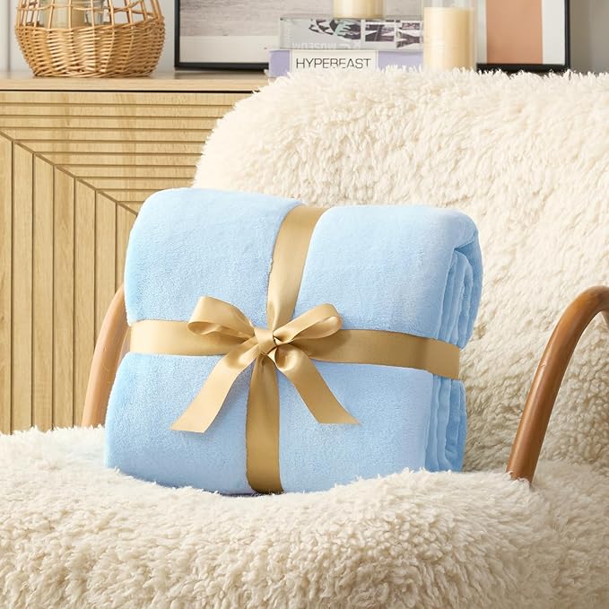 Hansleep Fleece Light Blue King Blanket, Super Soft Flannel Fuzzy Plush Cozy Blanket for All Seasons, Light Blue, King 90x108 Inches