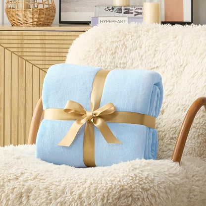 Hansleep Fleece Light Blue King Blanket, Super Soft Flannel Fuzzy Plush Cozy Blanket for All Seasons, Light Blue, King 90x108 Inches