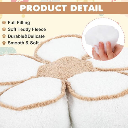 Menkxi 2 Pack Flower Pillows Cute Flower Shaped Pillows Daisy Pillow Throw Soft Floor Cushion for Living Room Bedroom Sofa Couch Winter Warm Decoration 15.7 Inch(White)
