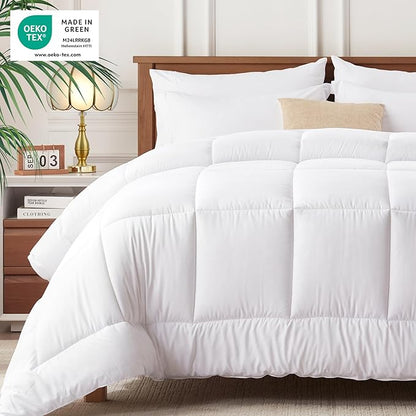 Newspin Queen Comforter Set White - Bed in a Bag Queen Size 7 Pieces, All Season Bed Set, Fluffy Comforter Set with Sheets, Sheet Set Quilt Blanket, Pillowcases & Shams