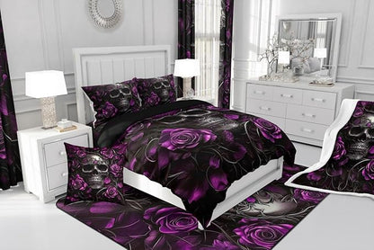 Erosebridal Adults Gothic Comforter Set Bohemian Boho Goth Toddler Bedding Set Vintage Skull Bed Sets Violet Red Rose Baroque Victorian Romantic Rose Duvet Insert,Halloween Gothic Bedroom Decor