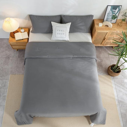 COTTEBED Ultra-Soft KING Sized Bedding Down Comforters Sets Dark Gray, All Seasons Use Lightweight Soft Fluffy Washed Cotton Microfiber - 1 Bed Comforter &2 Pillowshams (King/California Cal King,Grey)