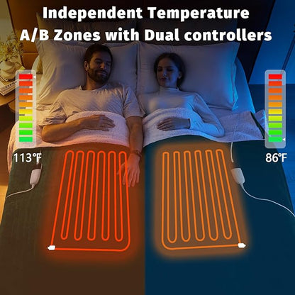 Heated Electric Blanket King Size - 90" x 100" Heating Blanket with Dual Control, 10 Heating Levels & 8 Hours Auto Off, Soft Warm Flannel Blanket, Christmas Birthday Gifts for Senior Grandma