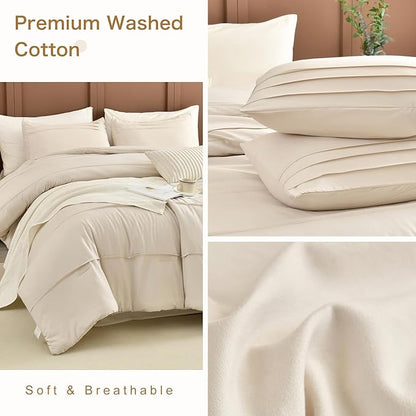 CozyTide King Size Comforter Set(106"x95"),Cotton Wheat Pinch Pleated Bedding Comforter Set,3 Pieces Lightweight Farmhouse Bobo California King Comforter for All Season