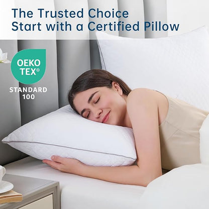 JOLLYVOGUE Pillows Standard Size Set of 2, Oeko-Tex Certified Bed Pillows for Side, Back, and Stomach Sleepers - Medium Support Down Alternative Filling, Machine-Washable