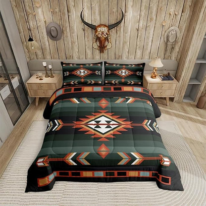 Erosebridal Southwestern Geometric Comforter Set Western Aztec Quilt Sets Boho Exotic Tribal Bedding Set Toddler Rustic Farmhouse Home Decor Bohemian American Native Bed Set 1 Pillow Case