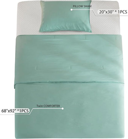 COTTEBED Slik Soft Sage Green Comforter Sets for Twin Size Bed, All Season Lightweight Fluffy Cozy,1 Bedding Down Comforter &1 Pillowsham Kids Boys Girl College Dorm, Forest Green Twin/Twin XL