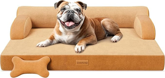 Large Orthopedic Dog Bed, Pet Bed Large Size Dog, Dual-Sided Cooling Beds with Memory Foam Washable Cover Nonslip Bottom, Waterproof Pet Beds with Bolsters, Brown