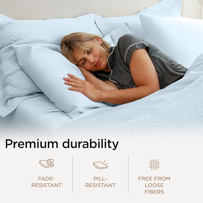 Threadmill Supima King Size Sheets, 1000 Thread Count, 4 Piece American Luxury Bed Sheets for King Mattress, 5 Star Hotel Quality Cotton Sheets with Elasticized Extra Deep Pocket, Light Blue
