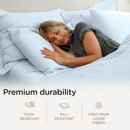 Threadmill Supima King Size Sheets, 1000 Thread Count, 4 Piece American Luxury Bed Sheets for King Mattress, 5 Star Hotel Quality Cotton Sheets with Elasticized Extra Deep Pocket, Light Blue