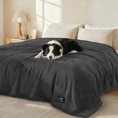 Luciphia Waterproof Pet Blankets, Liquid Pee Proof Dog Blanket for Sofa Bed Couch, Reversible Sherpa Fleece Furniture Protector Cover for Small Medium Large Dogs Cats, Black King Size（100" x 85"）
