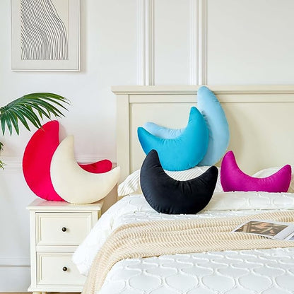 Teal Moon Pillow, 19.6" Cute Soft Velvet Half Moon Shape Plush Decorative Throw Pillows Cushions Room Decor for Couch Bedroom Living Room